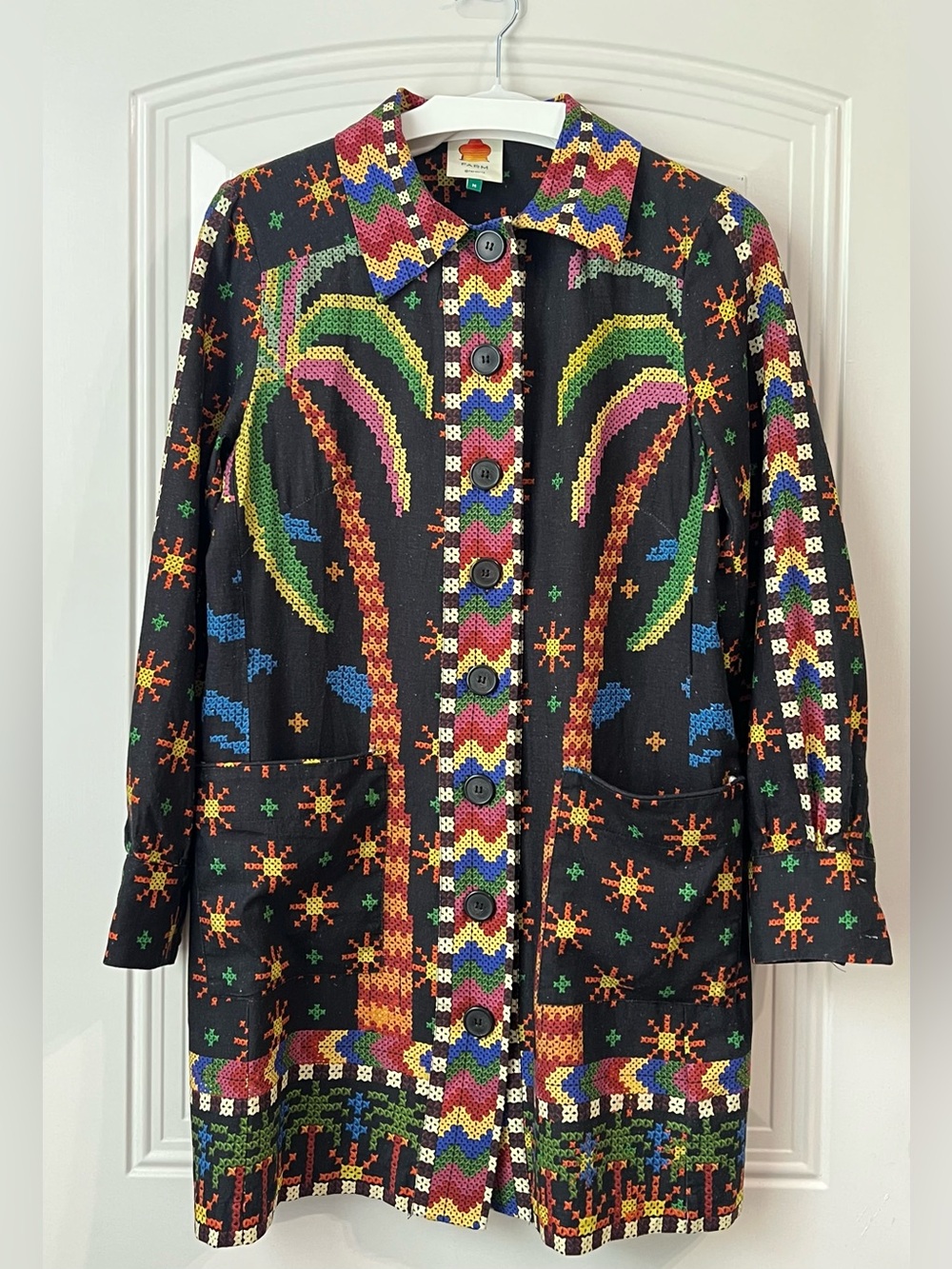 FARM Rio Macaw Night Linen Blend Belted Shirt Dress M - Picture 6 of 16